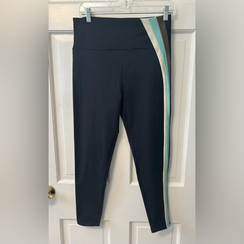 New! NOLI High Waisted Leggings Dark Navy with Side Arched Stripes‎ Size XL